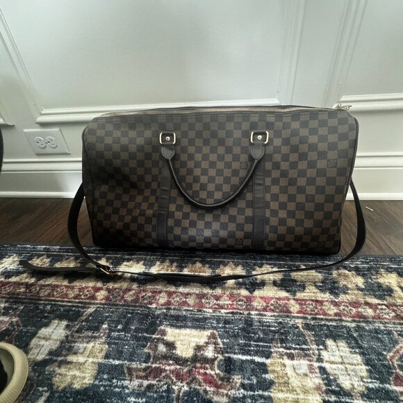 Large Duffel Top Handle With Crossbody Strap Brown Check LV - Picture 3 of 10